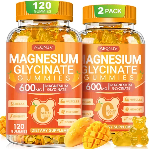 Vista 15 de Gomitas de glicinato de magnesio de 600 mg de alta absorción, glicinato de magnesio para mujeres y hombres con vitamina D, B6 y CoQ10 para adultos
