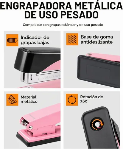 Vista 5 de Marsrock Grapadora resistente para escritorio con 50 hojas, 3000 grapas Rosa