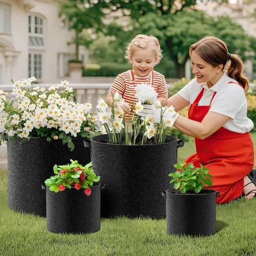Vista 7 de Land Guard Paquete de 10 bolsas de cultivo de tela de 5 galones, macetas de jardín no tejidas gruesas, bolsas de cultivo con asas, color negro
