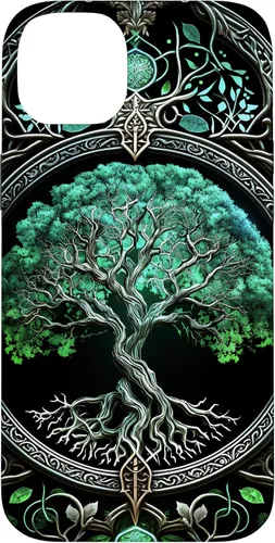 Vista 15 de Tree of Life Yoga Spiritual Celtic Viking Green Black Case for iPhone 17