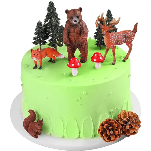 Vista 2 de 17 piezas de decoración para tartas de animales del bosque, selva, safari, figuras de animales salvajes, criaturas, cupcakes, bosque, decoración