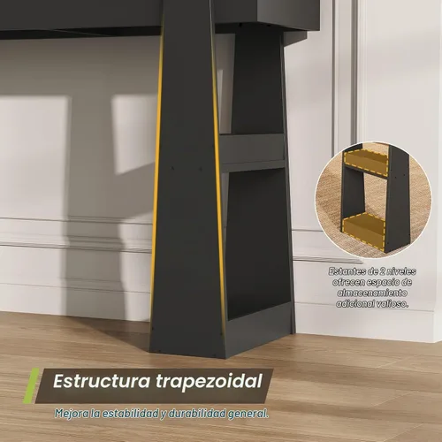 Vista 7 de Mesa consola de 63 pulgadas de largo para entrada, mesa de entrada de madera con estantes de 2 niveles, mesa de sofá grande detrás del sofá, mesa