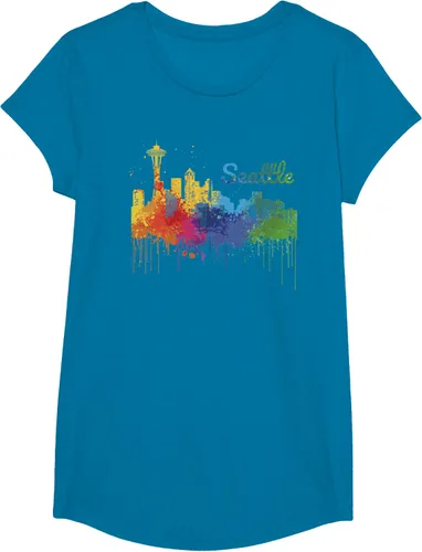 Vista 32 de Seattle Washington Skyline Watercolor Souvenir Seattle Camiseta, Negro