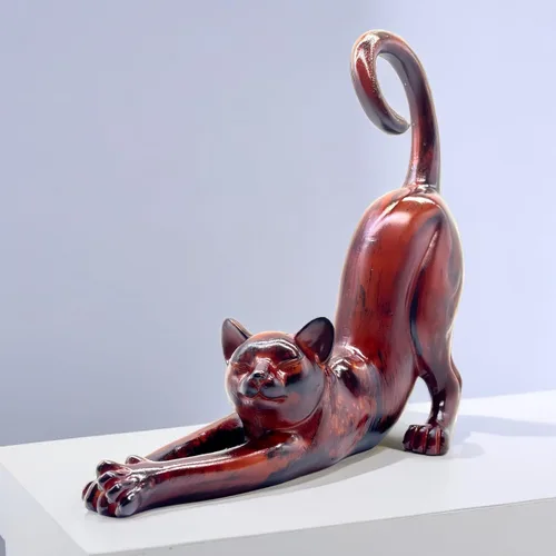 Vista 5 de Estatua de estiramiento de gato, escultura, regalos para amantes de los gatos, arte, oficina, decoración del hogar, accesorios de escritorio