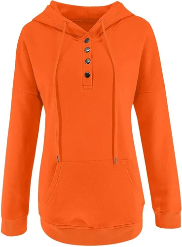 Vista 4 de Womens Sweatshirt Fall 2023 Casual Snap Button Drawstring Hoodies Fleece Pullover Long Sleeve Tops Lightweight Pocket