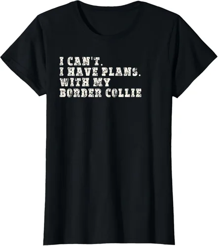 Vista 10 de Camiseta divertida con texto en inglés "I Can't I Have Plans With My Border Collie", Negro