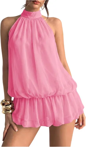 Vista 8 de Floerns Mini vestido sin mangas con volantes y dobladillo de burbujas para Café
