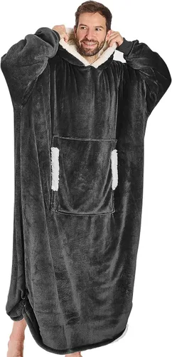 Vista 8 de yescool - Cobija con capucha, sudadera de franela de forro polar sherpa para adultos, mujeres y hombres, talla única