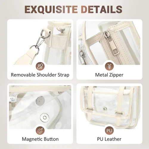 Vista 6 de Bolso Transparente ASKSKY, Bolsos de Bandolera Transparentes de PVC para Mujeres, Bolsa Transparente Resistente para Estadio, Eventos, Bolso