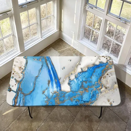 Vista 15 de XISUNYA Mantel de poliéster elástico con diseño de mármol, mantel rectangular de 24 x 36 pulgadas para mesa plegable de 3 pies, mantel ajustable
