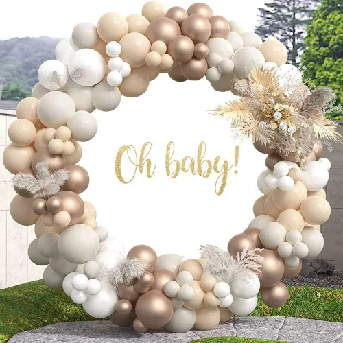 Vista 4 de Telón de fondo redondo de 6.5 x 6.5 pies para baby shower, círculo blanco, fondo de fotografía, cubierta de soporte para recién nacido, revelación