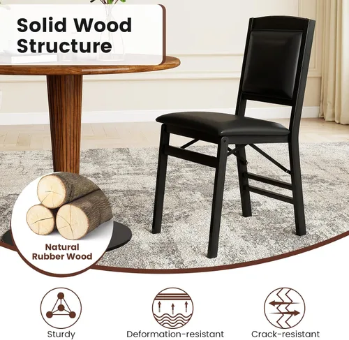 Vista 6 de Giantex Juego de 2 sillas de comedor plegables de madera negra con asiento acolchado, marco de madera maciza, carga máxima de 400 libras, sin