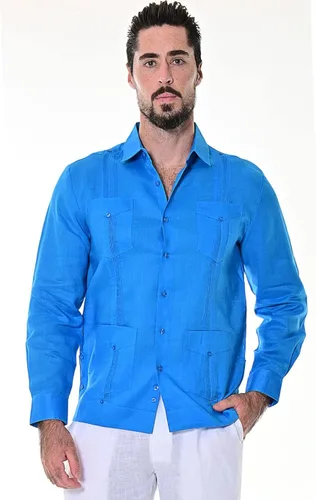 Vista 6 de bohio Guayabera, 100% lino, tradicional cubano (4), manga larga con bolsillo