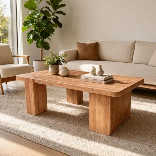 Vista 11 de Mesa auxiliar de madera, 39.37 pulgadas, cuadrada de mediados de siglo, mesa central de madera moderna de madera de fibropanel de densidad media