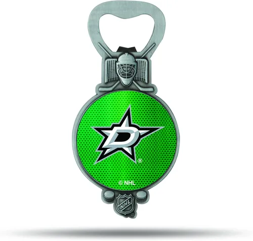 Vista 4 de Rico Industries NHL - Abrebotellas magnético de hockey, acero inoxidable, imán fuerte para exhibir en el refrigerador