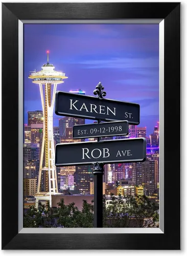 Vista 170 de IPIC - Personalized Framed Canvas with Custom Street Sign in Boston Personalized Street Signs with Names, Custom Canvas Print, Boston Sunset
