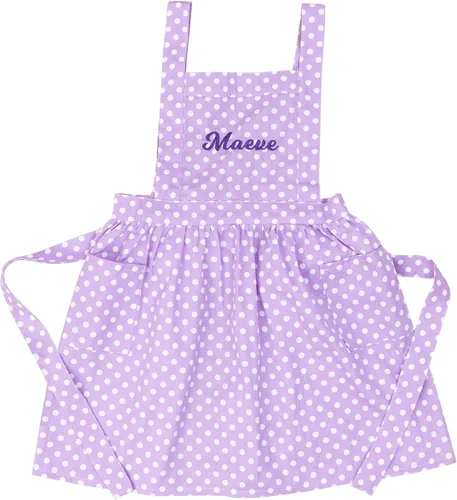 Vista 8 de MT WORLD Delantal para niños personalizado, delantal para niños pequeños para niñas, delantal de lino bordado, delantales para niños con lunares