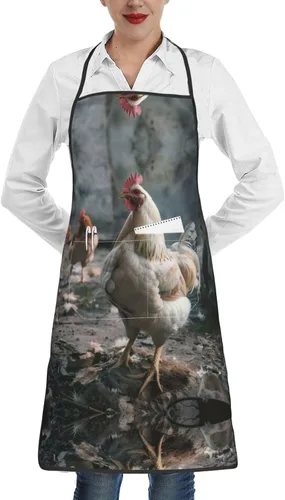 Vista 8 de Chicken Full Print Stain Resistant Apron With Pocket-Water Repellent Polyester Kitchen Apron For Cooking,Bbq,Waitress