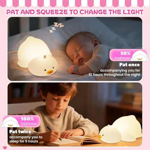 Vista 3 de Luz nocturna para niños, luz nocturna LED de silicona regulable recargable con 7 colores, lámpara de noche para guardería de bebé, lámpara táctil