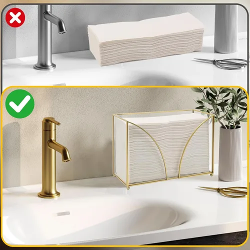 Vista 4 de Dispensador de toallas de papel de cristal dorado multipliegue, dispensador de toallas de papel de baño con pies, elegante soporte para toallas