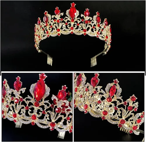 Vista 2 de Beaupretty Corona de reina de cristal, tiara barroca corona de boda, accesorio para el pelo de novia para cumpleaños, graduación, tiara para novia
