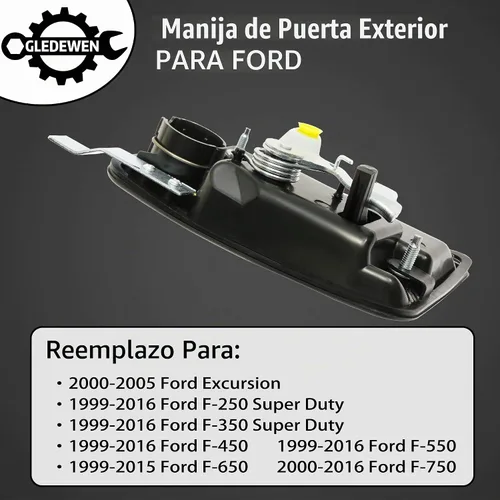 Vista 2 de Juego de manijas de puerta exterior (4 unidades), compatible con Ford F-250 Plástico negro