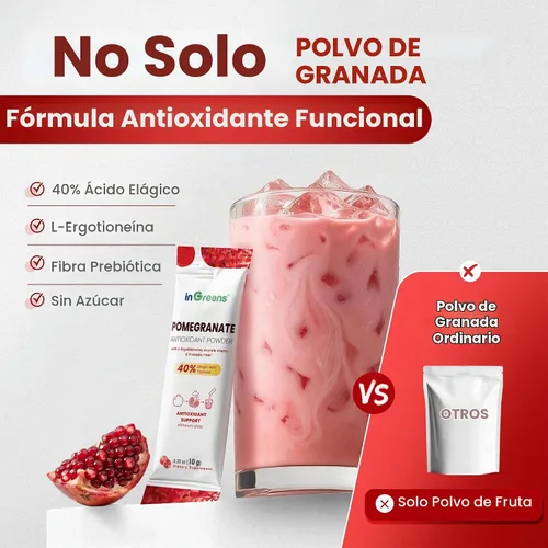 Vista 9 de inGreens Polvo de granada, mezcla de bebida antioxidante, paquetes de 30
