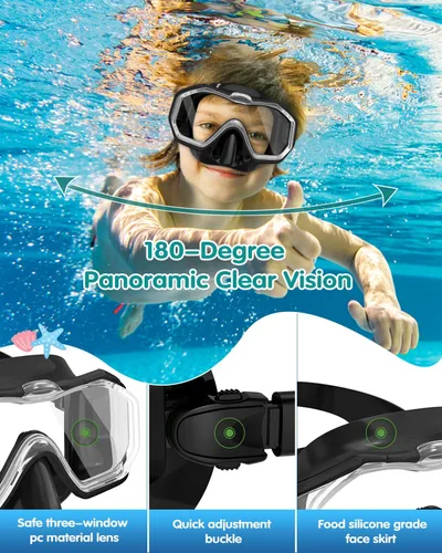 Vista 3 de WSTOO Kids Swim Goggles with Nose Cover to Prevent Water Inhaling, Anti-Fog Leak-Proof Swimming Mask for Boys Girls Age 5-12