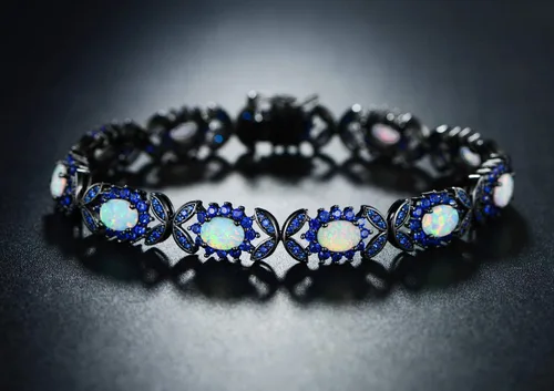 Vista 2 de Barzel Brazalete de tenis con ópalo creado chapado en oro blanco de 18 K o oro rosa Azul zafiro y negro