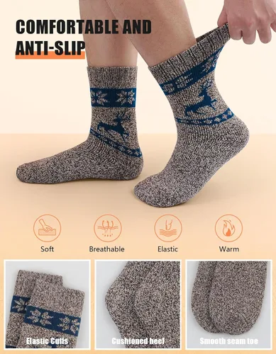 Vista 4 de UUMIAER Calcetines de lana merino para hombre, 5 pares de calcetines térmicos de lana para senderismo, calcetines gruesos de invierno