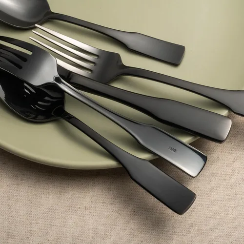 Vista 6 de Alata Kate Black Mirror - Cubiertos de 45 piezas con juego de utensilios para servir utensilios, servicio para 8, cubiertos de acero inoxidable