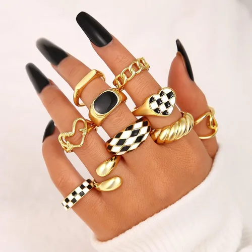 Vista 3 de FAXHION Juego de 10 anillos gruesos de oro de 18 quilates para mujeres y niñas, anillos trenzados chapados en oro, apilables, anillos midi, anillos