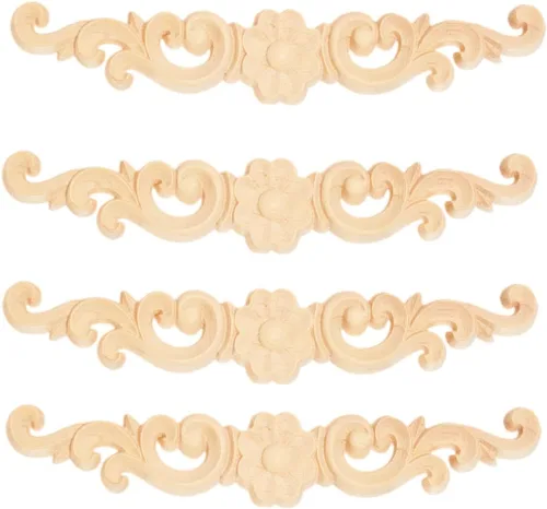 Vista 16 de MUXSAM Apliques de madera decorativos tallados, calcomanías largas de madera para decoración de muebles de bricolaje, tallas de roseta para puerta