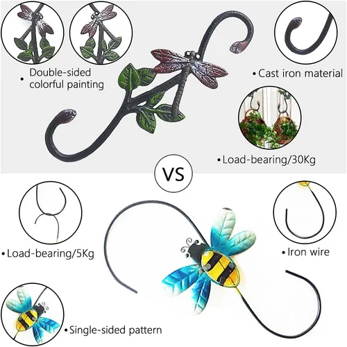 Vista 6 de Ganchos en S resistentes, ganchos grandes para plantas al aire libre, ganchos decorativos de metal para colgar macetas de jardín, cestas de flores
