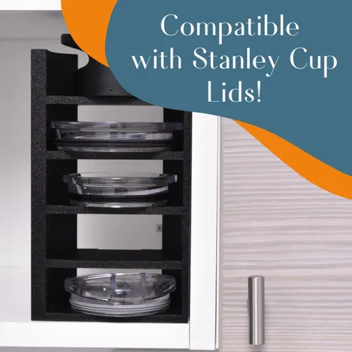 Vista 3 de Organizador de tapa compatible con tapas de tazas Stanley Organizador de 5 tapas para armarios o encimera de cocina Incluye almacenamiento