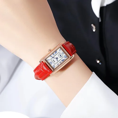 Vista 4 de FANMIS Reloj de pulsera rectangular vintage para mujer, reloj de cuarzo analógico para mujer, ultrafino, reloj de pulsera para mujer, reloj