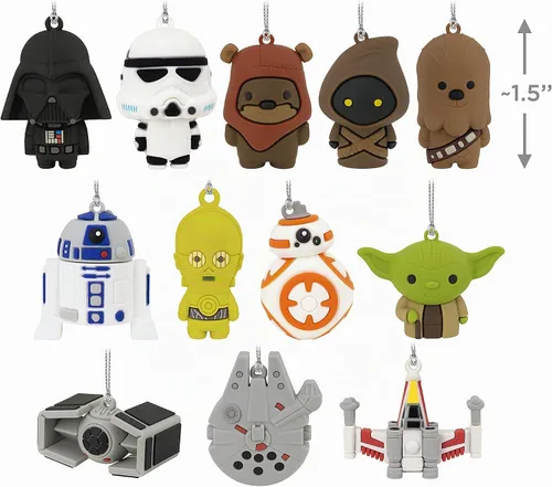 Vista 5 de Calendario de cuenta regresiva de Star Wars de Hallmark, set de árbol de Navidad colgante en miniatura con 12 adornos pequeños, (0002HCM9186)