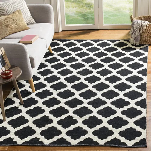 Vista 15 de SAFAVIEH Montauk Collection - Alfombra decorativa, 2 pies 6 pulgadas x 4 pies, color negro y marfil, hecho a mano, de algodón enrejado, ideal