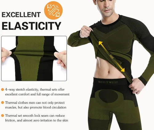 Vista 3 de MEETWEE Men's Thermal Underwear Set, Winter Ski Gear Fleece Lined Long Johns Base Layer Warm Top & Bottom for Skiing Black
