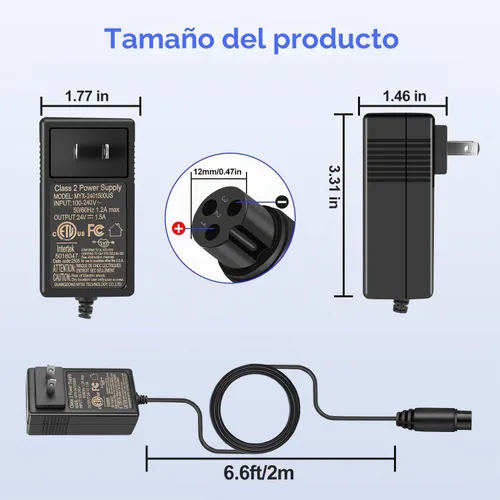 Vista 7 de EGK - Cargador de repuesto de 24 V de 6.6 pies para Razor MX350 MX400 E300 E200 E150 E125 E100 Scooter, Dirt Bike, Quad ATV, Bolsillo, Deportes Mod