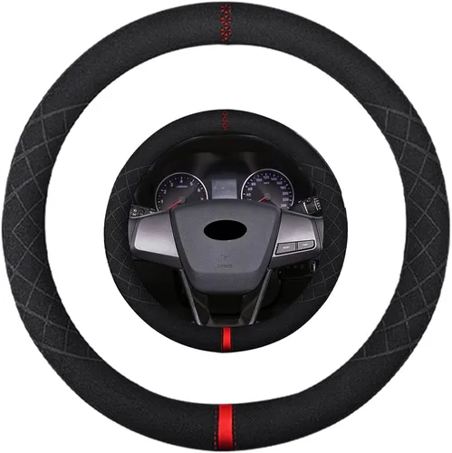 Vista 39 de Funda de volante de gamuza de 14 pulgadas, compatible con Tesla Model 3 Model Y, funda de volante deportiva de cuero gamuza antideslizante