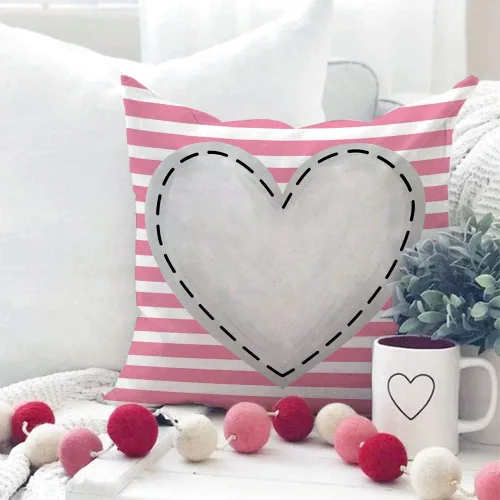Vista 2 de GEEORY Juego de 4 fundas de almohada para el día de San Valentín de 18 x 18 pulgadas para decoración de San Valentín, diseño de rayas rosas