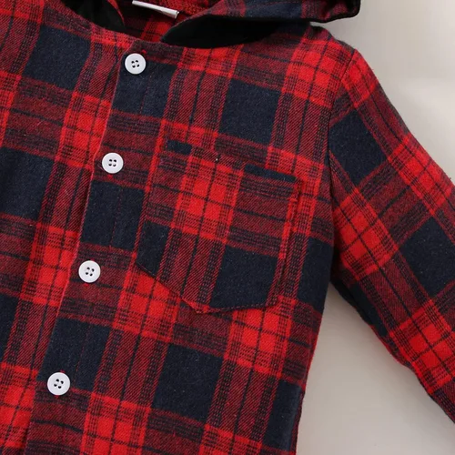 Vista 6 de Ropa para bebés y niños pequeños, conjuntos de otoño e invierno, con botones, camisa a cuadros con capucha y pantalones