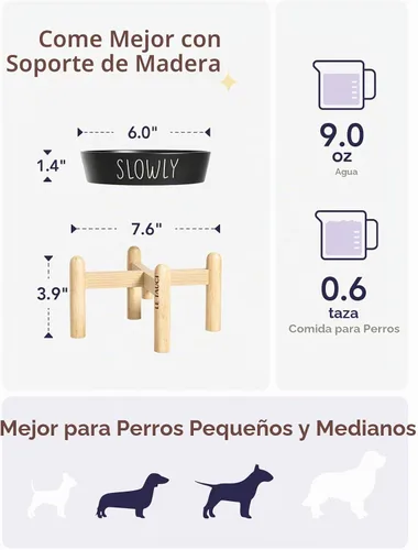 Vista 3 de Comedero de rompecabezas de cerámica para perros de alimentación lenta - 0.6 tazas con soporte de madera para razas pequeñas, negro Negro+soporte