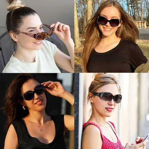 Vista 2 de HAOLOTA Gafas de sol polarizadas para mujer, lentes de sol envolventes con diamantes de imitación con protección UV400