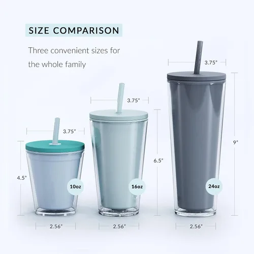 Vista 5 de Vaso de Acrílico Clásico Maars con Tapa y Pajita Vasos Aislados Premium de 24 onzas para Café Helado, Vasos de Plástico Reutilizables de Doble