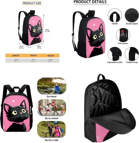 Vista 2 de Showudesigns Mochila animal del zoológico de la impresión de la manera para el poliéster grande de, Gato negro