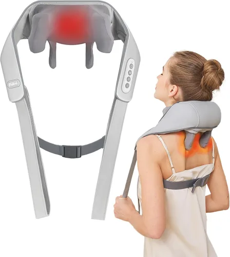 Vista 9 de Masajeador de cuello para aliviar el dolor de tejido profundo, alivia la tensión, amasador con calor, mejora la circulación, alivia el dolor Beige