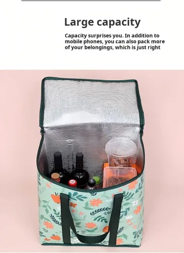 Vista 3 de Paquete de 2 bolsas aisladas para comestibles, reutilizables, bolsa térmica de gran capacidad para entrega de alimentos, bolsa térmica resistente a