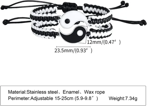 Vista 2 de MEALGUET Juego de 2 pulseras Yin Yang para parejas y mejores amigos, hechas a mano, trenzadas, de macramé, pulsera Yin y Yang para 2 mejores amigos